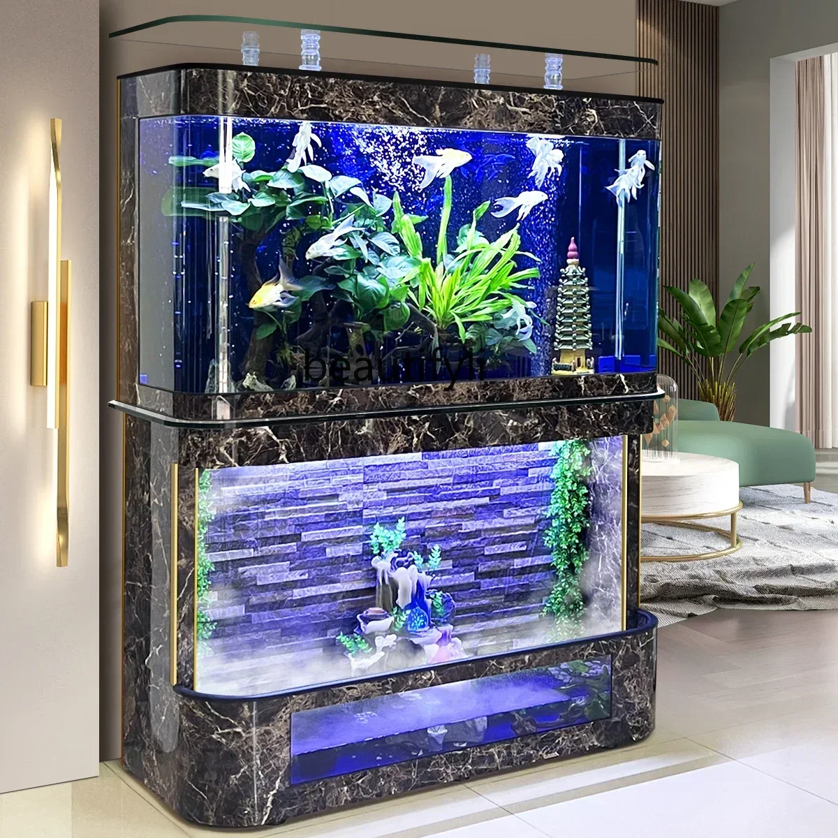 Water Curtain Wall Fish Tank Large Living Room Glass Vertical Ecological Turtle Dedicated Aquarium