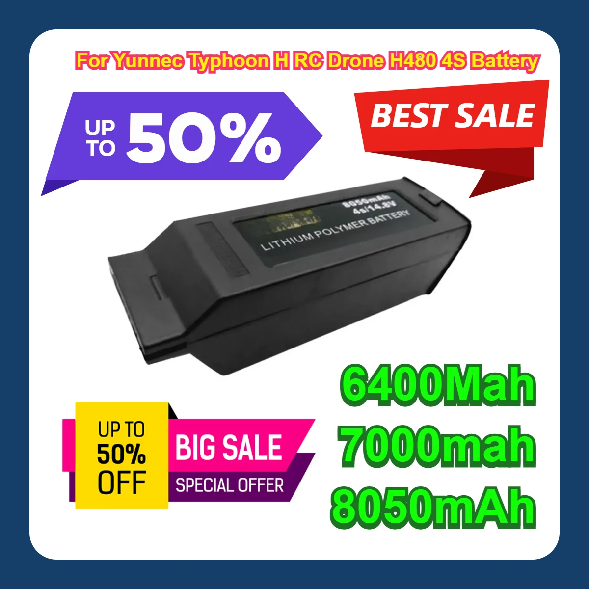 

2pcs 6400Mah 7000mah 8050mAh For Yunnec Typhoon H RC Drone H480 4S Battery