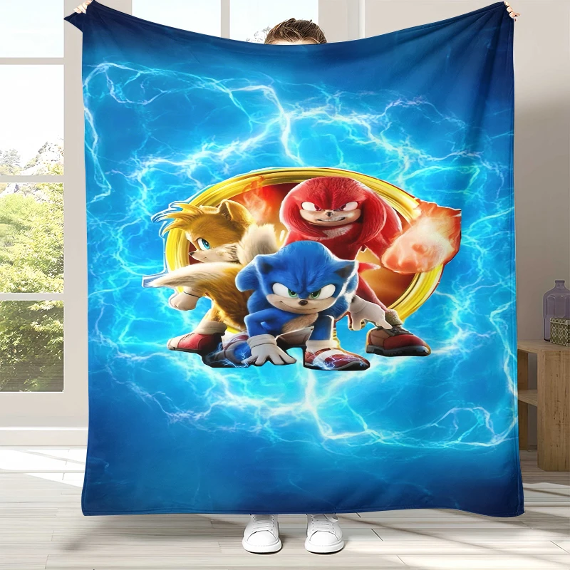 Retro S-Sonic Cartoon Game Flannel Blanket,Ultra Soft Warm Plush Throw for Home Bedroom Bed Sofa Cover Camping Picnic gift