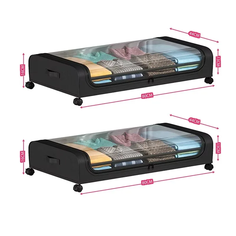 Wheeled Under‑Bed Dust‑Proof Storage Box Iron Frame Non‑Woven Fabric 30‑40L Clothes Organizer