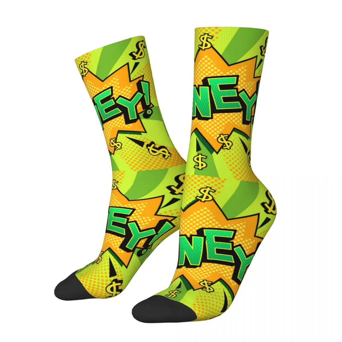 Men's Socks Money Word Comic Book Pop Art Vintage Harajuku Money Pattern Street Style Crew Crazy Sock Gift Printed