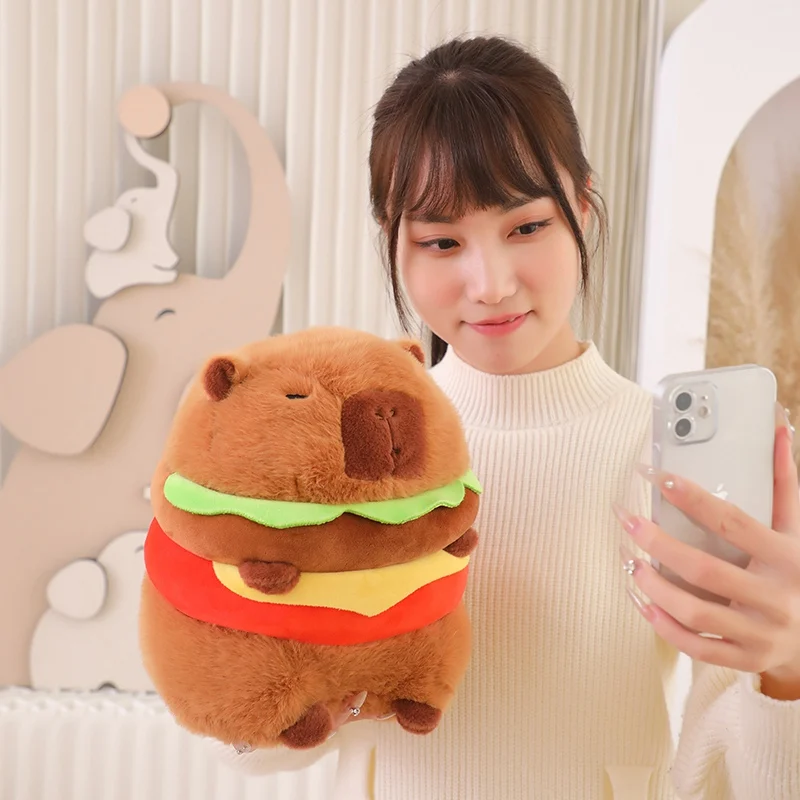 20/28CM Hamburger Capibara Plush Toy Capibara Plush Stuffed Animal Doll Hamburger Shaped Soft Pillow Kawaii Birthday Xmas Gifts