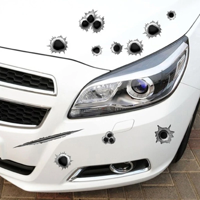 Car Styling 3D Decals Emblem Symbol Creative Personalized Stickers Fake Bullet Hole Gun Shots Funny Car Helmet Stickers 1pc