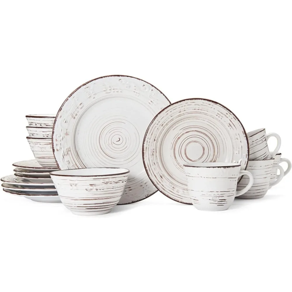 

Trellis White 16-Piece Dinnerware Set, Service for 4, Distressed White