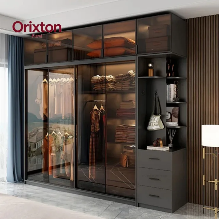 Wardrobe,Glass Italian Style,Clothing Closet,Custom Side Cabinet,Storage Armoire,Top Combo Bedroom Home Storage Furniture