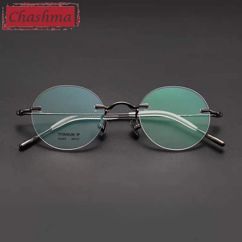 Chashma Prescription Glasses Men Round Rimless Titanium Eyeglasses Frame Customize Shape and Recipe Flexible Light Spectacle