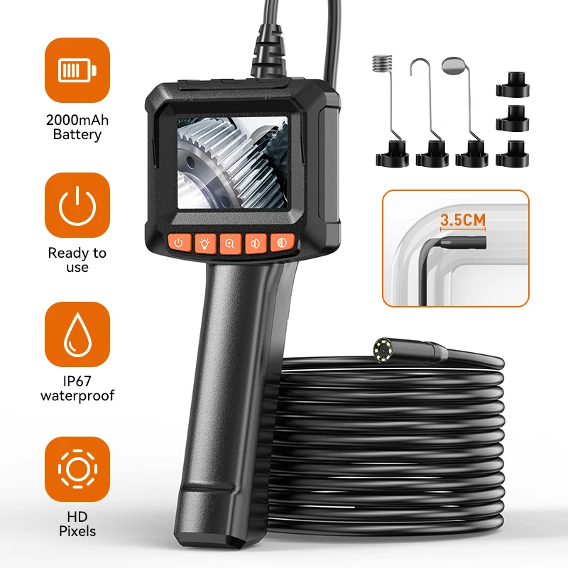 Industrial Endoscope Camera 2.4Inch IPS Screen HD1080P Borescope Inspection Camera for Car Pipe Sewer 8mm IP67 Waterproof 8Leds