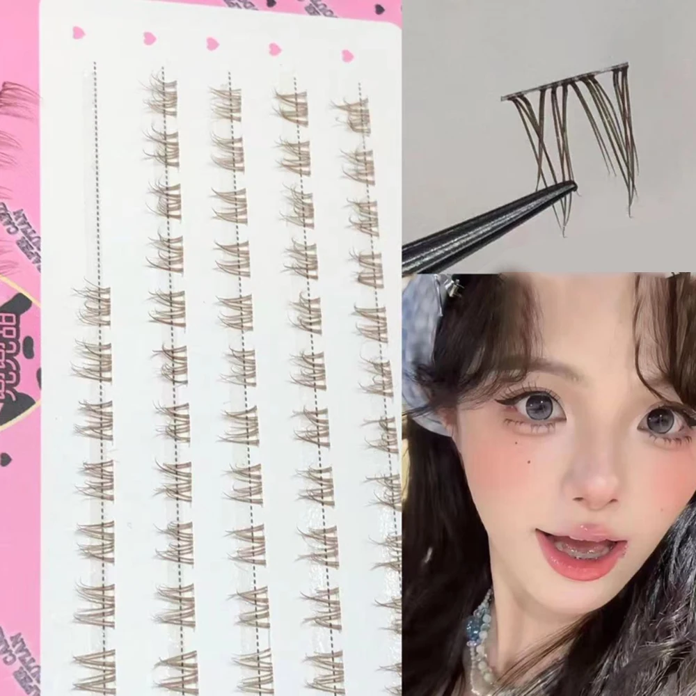 

60 Clusters Brown Lower Eyelashes Natural Volume Manga Net Read False Eyelash Thai Style Transparent Stem Lashes Light Makeup
