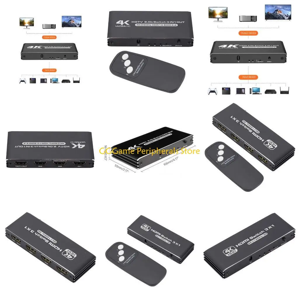 

U55B 4K Switchers 3 in 1 Out 3 Port Switchers Selector Box Support 4K 60Hz/4K 120Hz