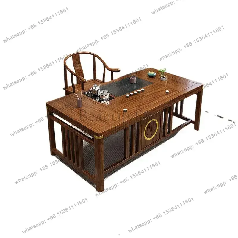 Chinese style solid wood tea table and chair set - perfect for small spaces, home balconies, and living rooms