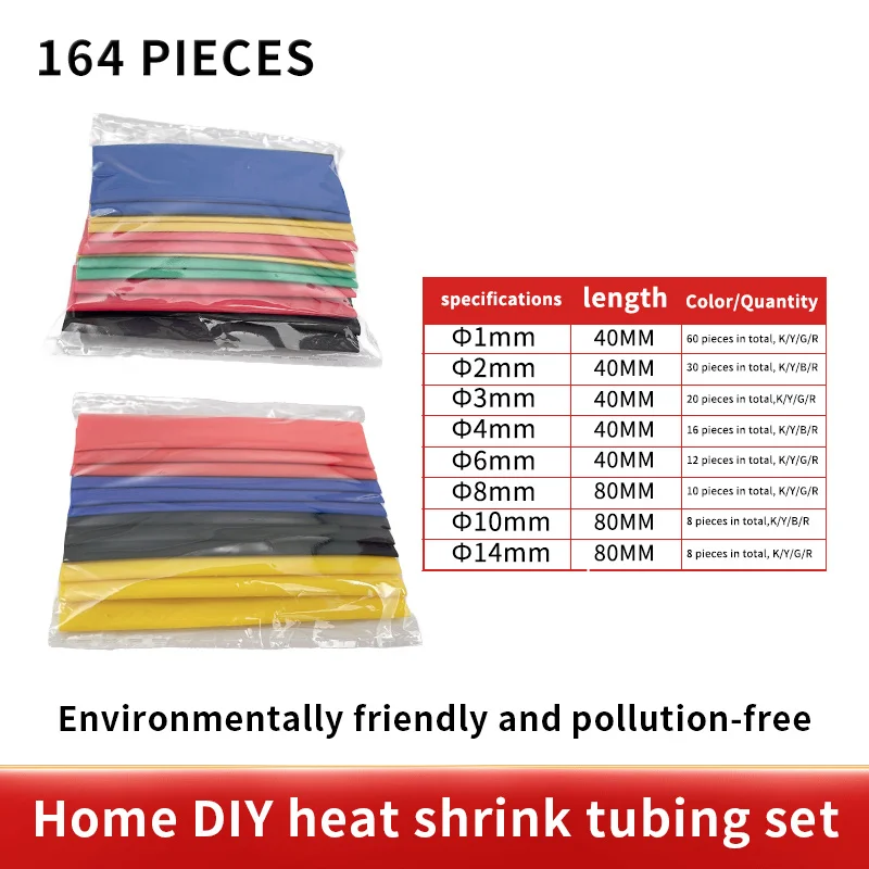 164pcs Set Polyolefin Shrinking Assorted Wire Cable Insulated Sleeving Tubing Set Heat Shrink Tube