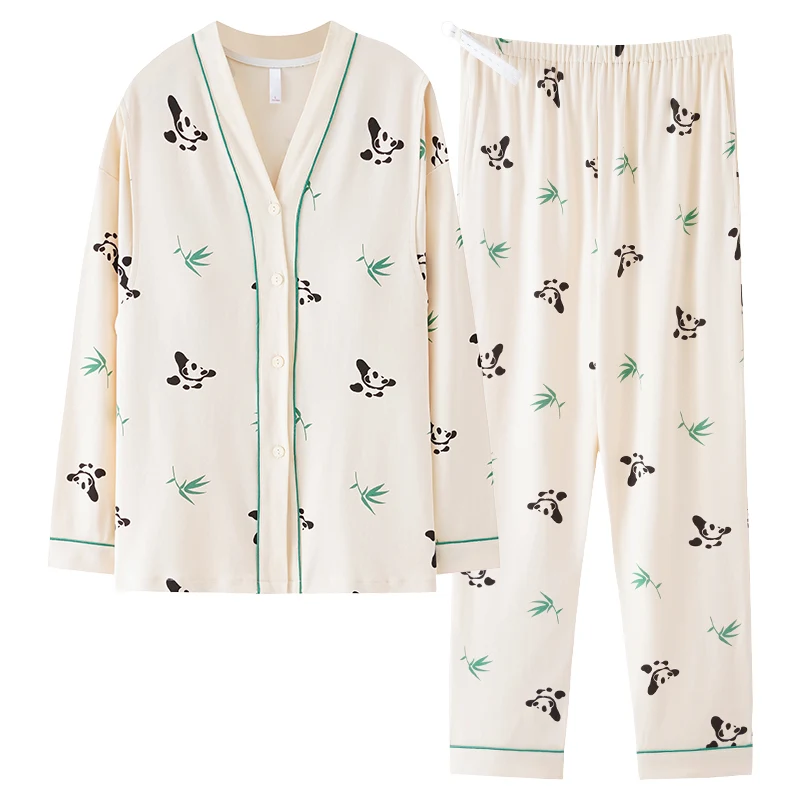 

V Collar Pregnancy Pajamas Sleepwear Nursing Pregnant Woman Long Sleeve Breastfeeding Nightgown Maternity Cotton Tops + Pants