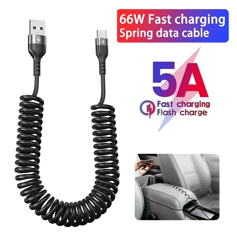66W 5A Spring Pull Telescopic Fast Charging USB Type C Charger Cable USB Data Transmission Cable For Huawei Android Accessories
