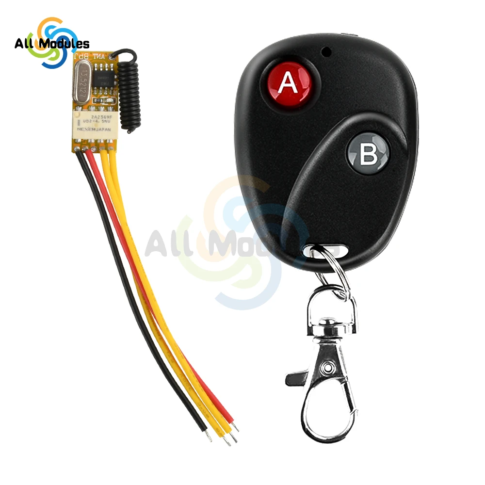 

DC 3.5-12V Mini RF Remote Switch 433MHZ Miniature Contact Relay Remote Control Switch N/O N/C On-Off Receiver