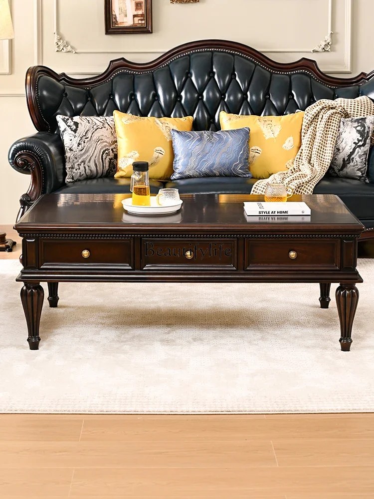 2 yj9 American Style Solid Wood Coffee Table Household Rectangular High Foot Coffee Table Vintage Furniture
