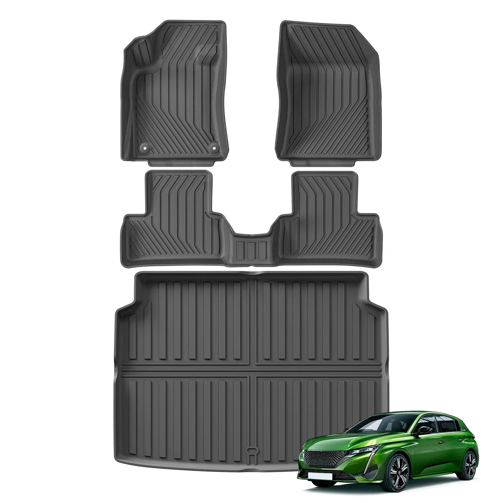 ZUNDUO for 2022 2023 2024 Peugeot 308 TPE 3D Car Floor Mats Cargo Liner Trunk Pad Black Waterproof All Weather Left Rudder