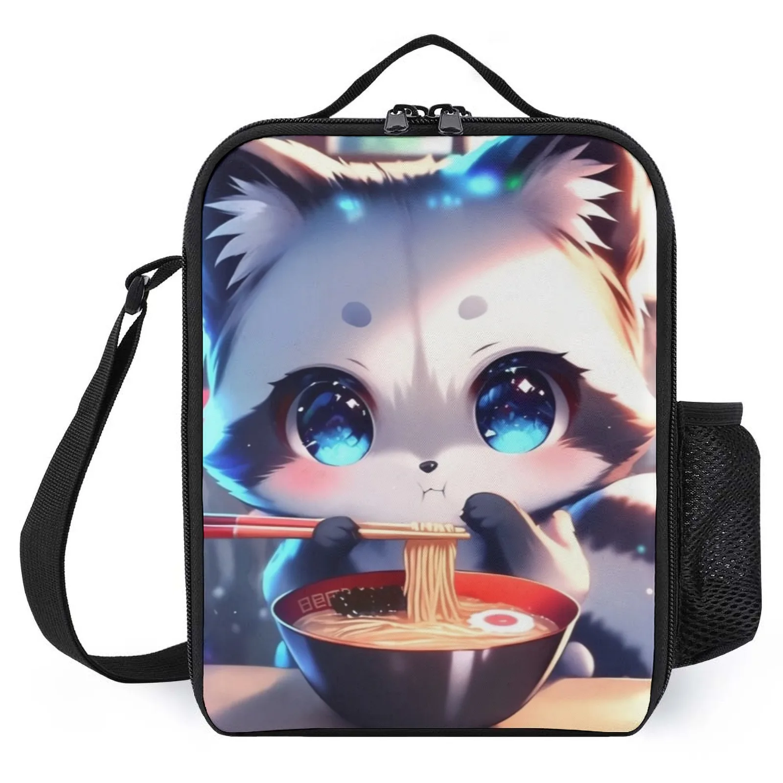 

Cute Anime Fox Eating Ramen Cold Storage Bag Printed Child Picnic Bag Lunch Box Children Insulation Lunch Box Bag