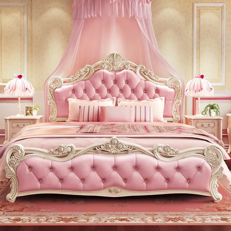 

Fashionable Double Bed Pink Minimalist Confortable Frame Master Bedroom Bed Full Body Organizer Quality Cama Casal Furniture