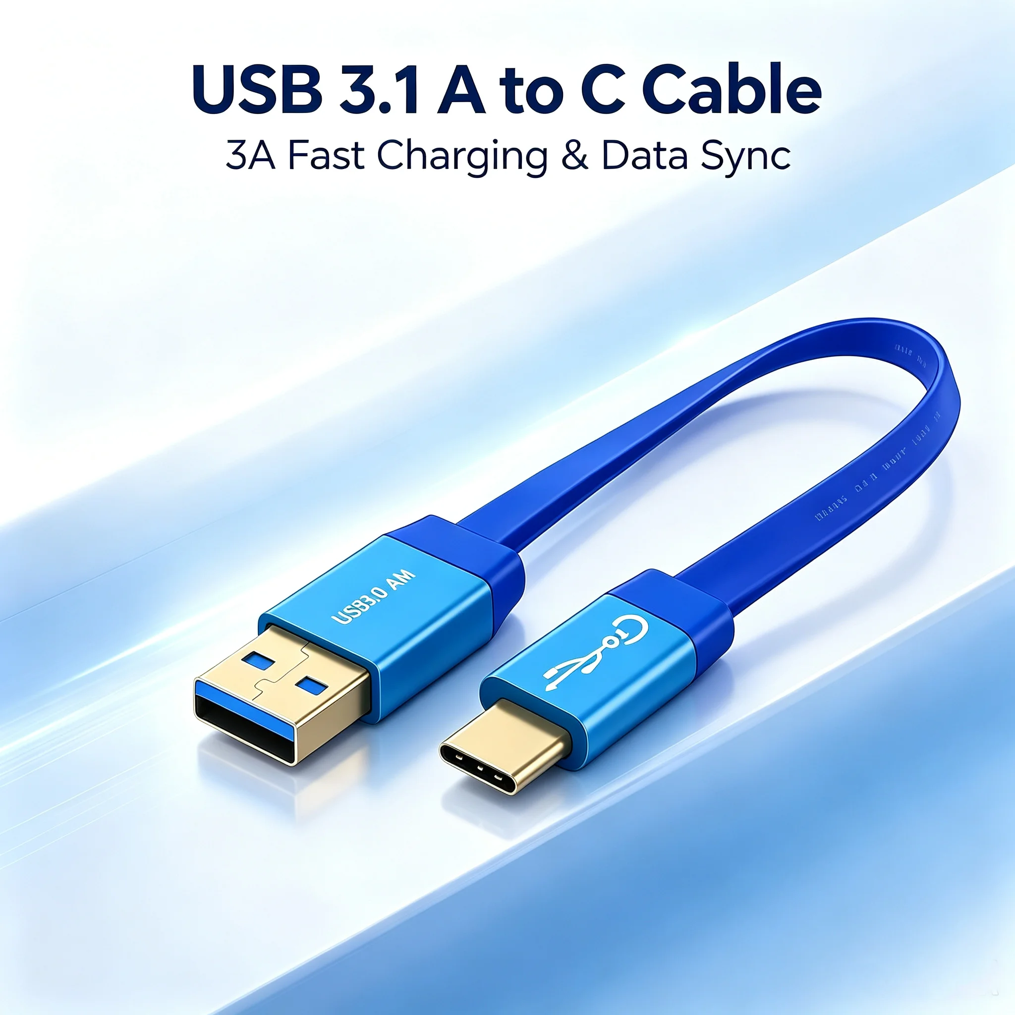 30cm USB C Charger Cable 10Gbps Flat USB to Type C Cable 60W 3A Charging Data Transfer Cable for Tablets, Laptops, Smartphones