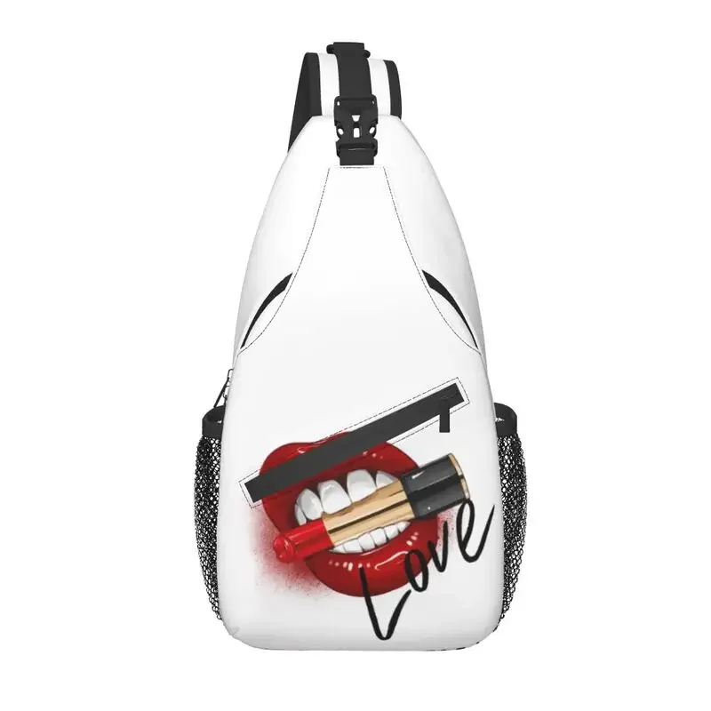 Sexy Lips Love Sling Crossbody Backpack Men Custom Modern Lipstick Art Shoulder Chest Bag for Cycling Camping Daypack