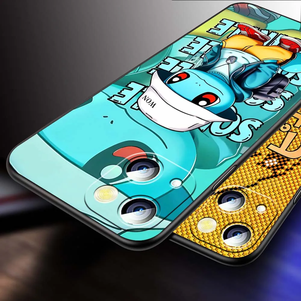 P-Pokemons R-Rayquazas لابل آيفون 16 16E 15 14 13 12 11 XS X Pro Max Plus غطاء سيليكون ناعم أسود جراب هاتف