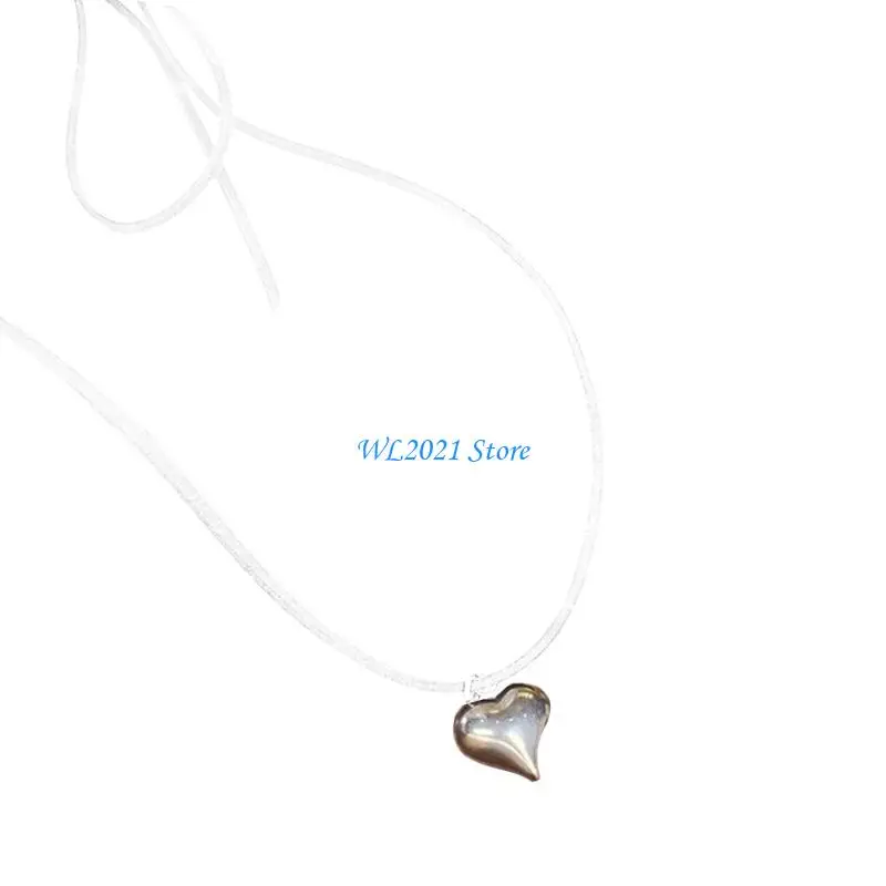 

G5GC Adjustable Bowknot Collar Necklace Alloy Heart Pendant Necklace Choker Jewelry