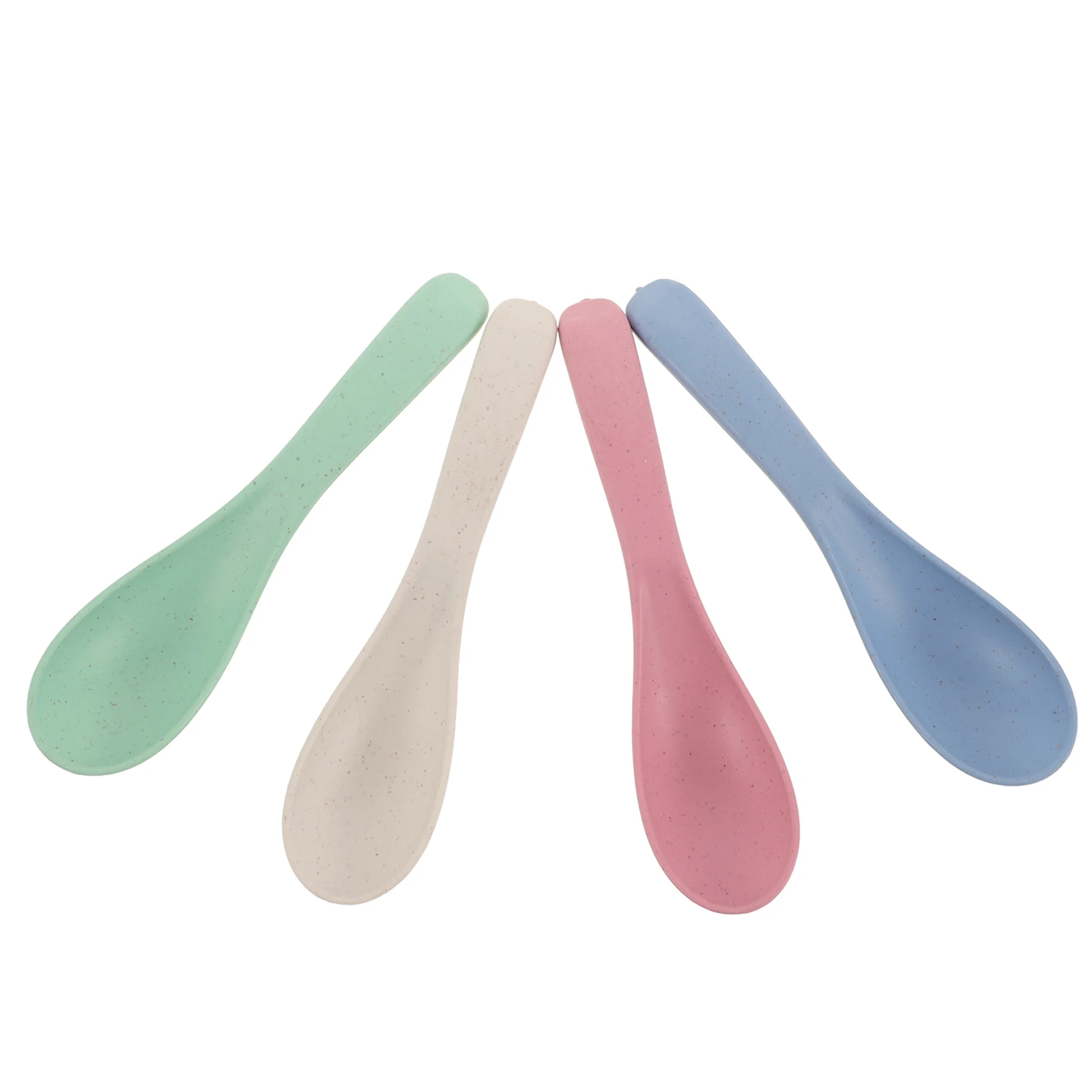 4 szt. Zestaw łyżek z słomy pszenicznej dla dzieci, kolorowe, biodegradowalne łyżki do zupy, lekkie, nietłukące się, nietoksyczne, plastikowe