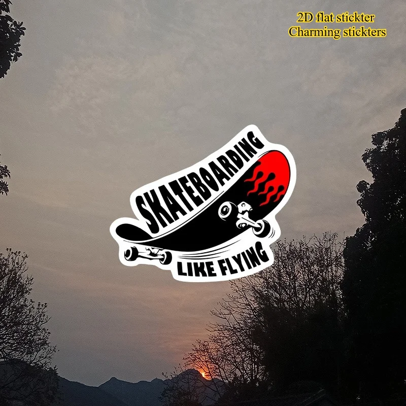 1pc 2D Flat Vintage Skateboarding Like Flying Waterproof Matte Vinyl Sticker Irregular Shape For Car Window Sports Decor