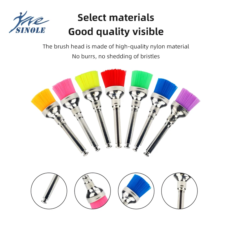 100pcs Dental Prophy Brushes Polishing Polisher Disposable Nylon Bowl Cup Shape Flat Latch Bristle Brush for Stain Removal