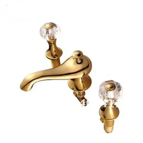 

Vidric !100% Brass. Hot & Cold Bathroom sink Faucet.Double crystal Handle Wash basin mixer taps.golden color .1pcs/lot