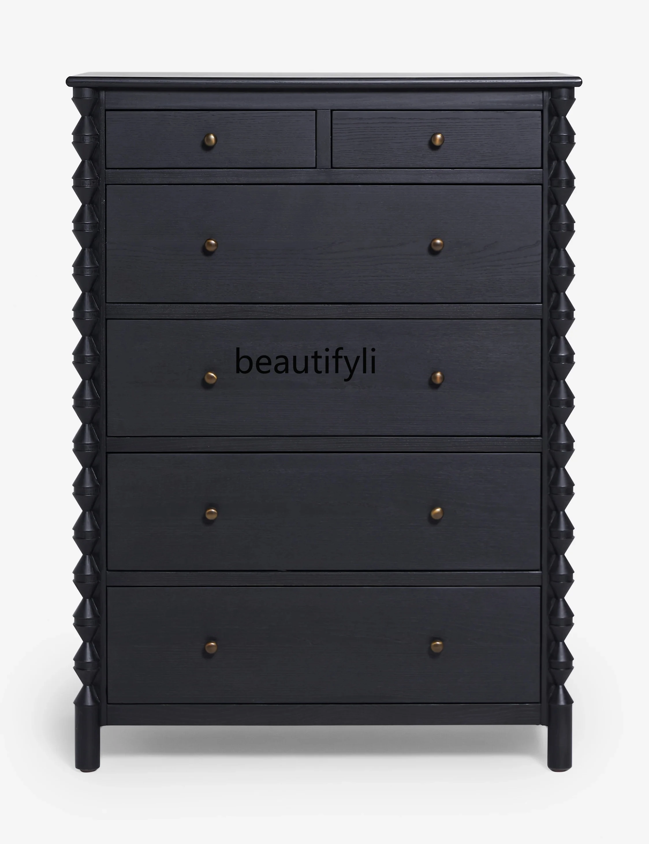 

American-Style Solid Wood Chest of Drawers Black Eight Spares Cabinet Neoclassical Locker Bedroom Chest of Drawer Living Room