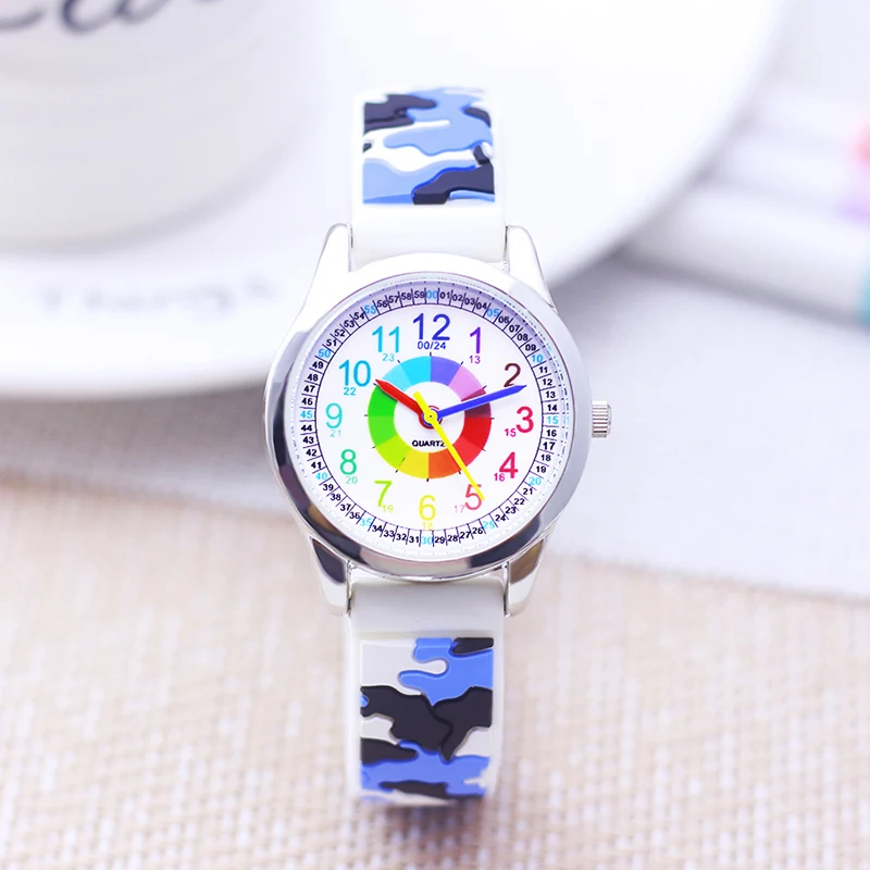 2024 new sale fashion children child boys girls silicone Camouflage Rainbow digital quartz wristwatch students learn time watch