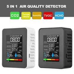 5 in 1 디지털 공기 품질 모니터 CO2 HCHO TVOC 습도 및 온도 모니터 CO2 테스터 LCD 충전식