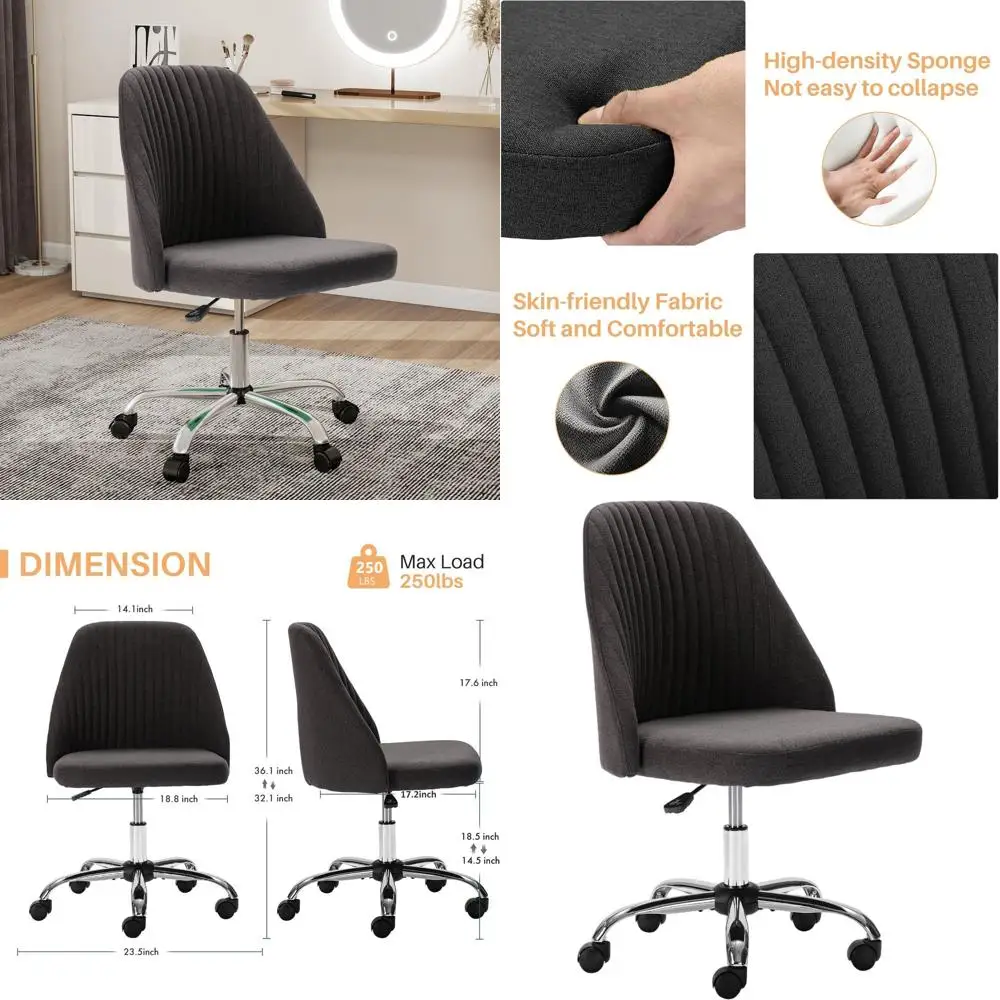 

Compact Swivel Desk Chair with Wheels for Home Office, Study, or Bedroom in Cute Grey