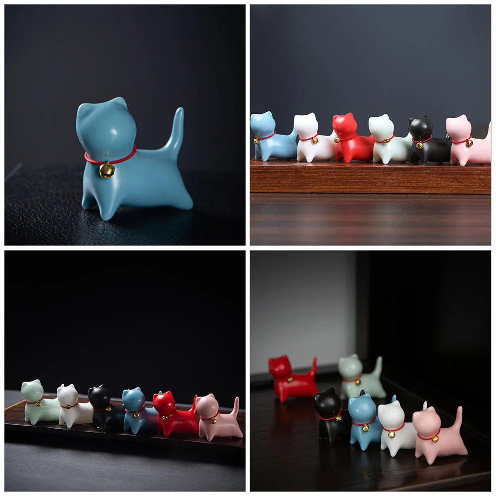 

Ceramic Cat Ornament Creative Chic Miniature Cat Figures for Desk Cabinet Living Room Kids Gift Tiny Animals Figures