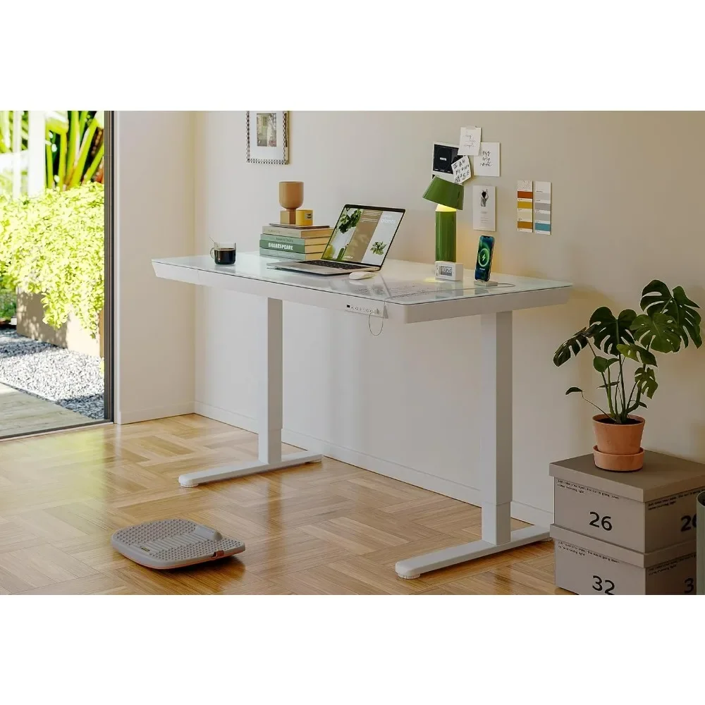 Electric Standing Desk with Drawers, Whole-Piece Glass Adjustable Height Desk, One-Piece Quick Install Adjustable Sit Stand Desk