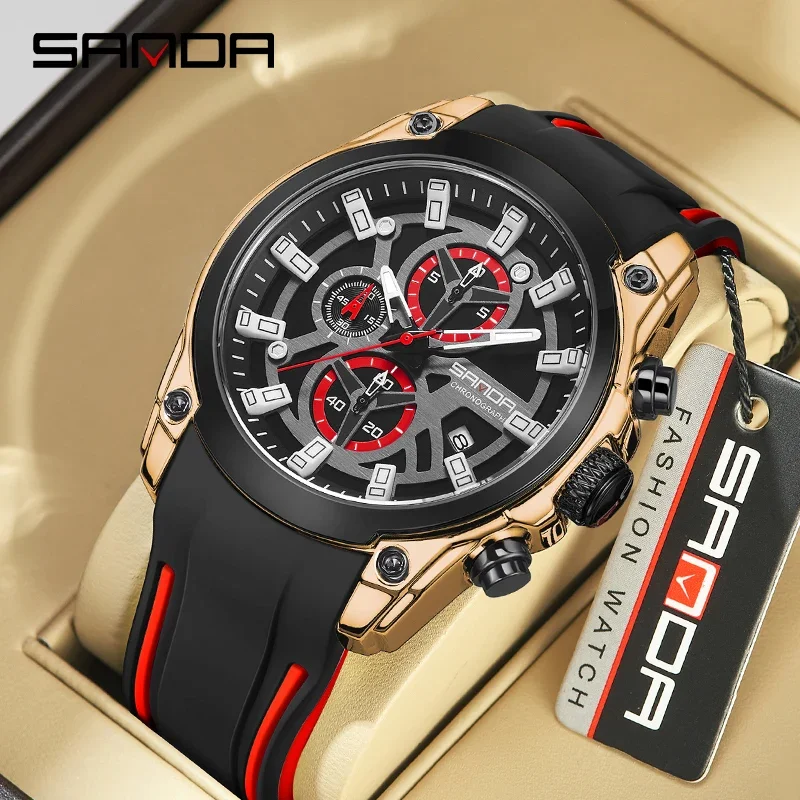 

Sanda's new 5307 quartz waterproof three eye six needle fluorescent fashion minimalist calendar needle scale men's watch