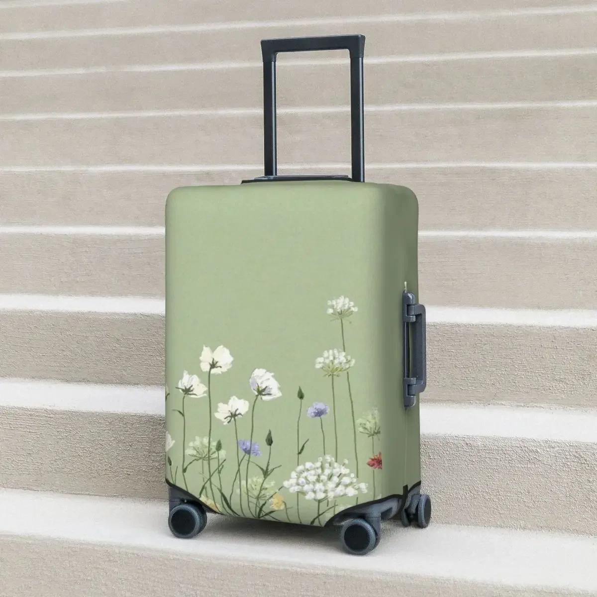 

Green Floral Suitcase Cover Simple Plain Nature Cruise Trip Protector Vacation Useful Luggage Supplies