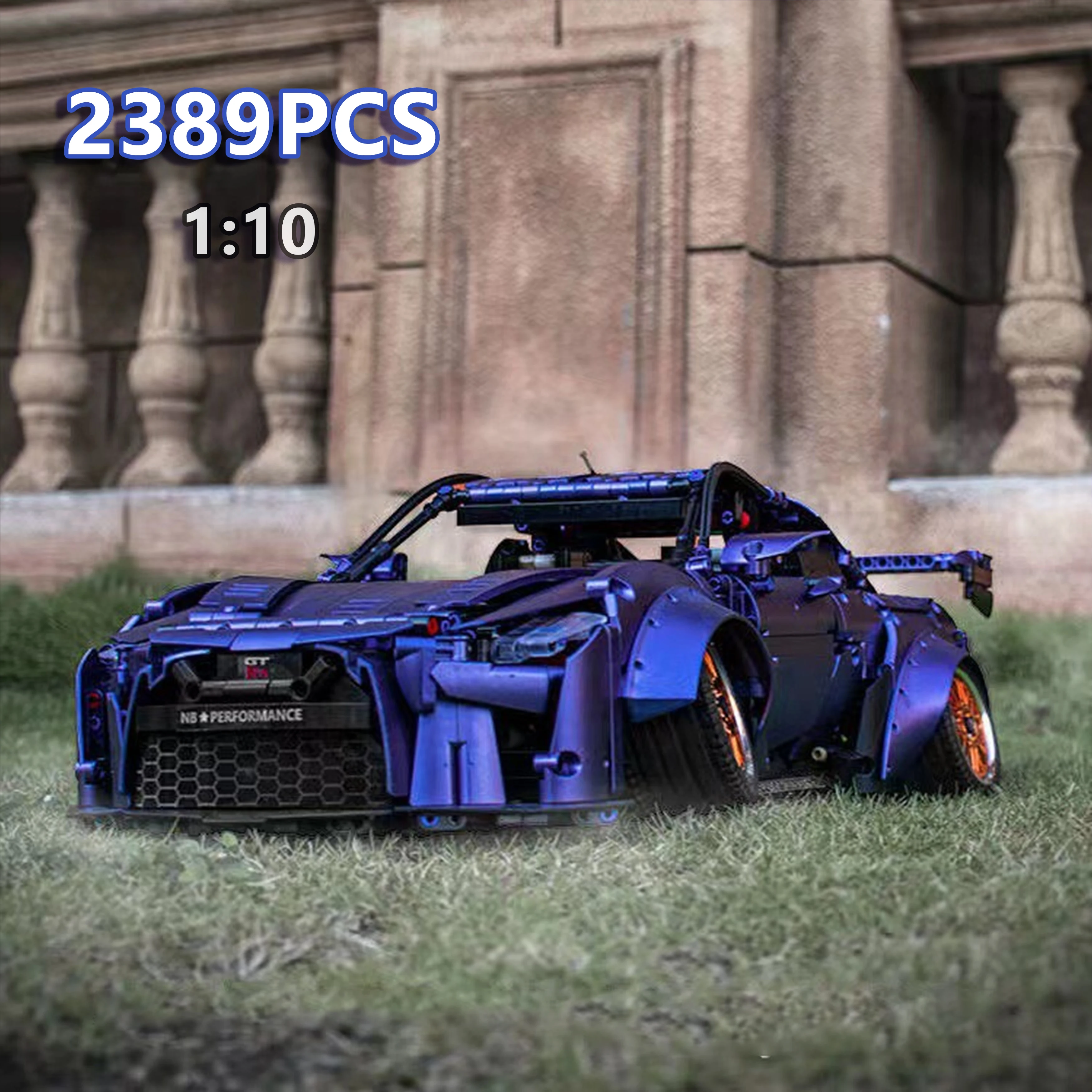 1:10 Purple Low Stance Widebody R35 GT-R Building Blocks Model 2389PCS Sports Car Display Set Optional LED Lighting