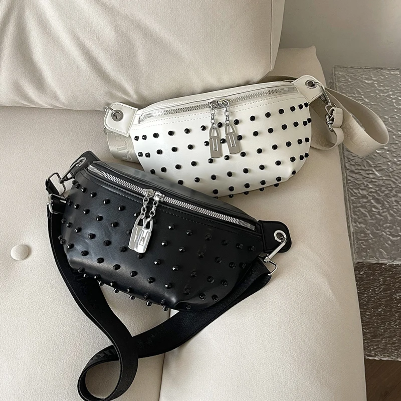 Fashion Waist Bags For Women Rivet Chest Bag PU Leather Shoulder Crossbody Bag Female High-quality Phone Purse Ladies Fanny Pack