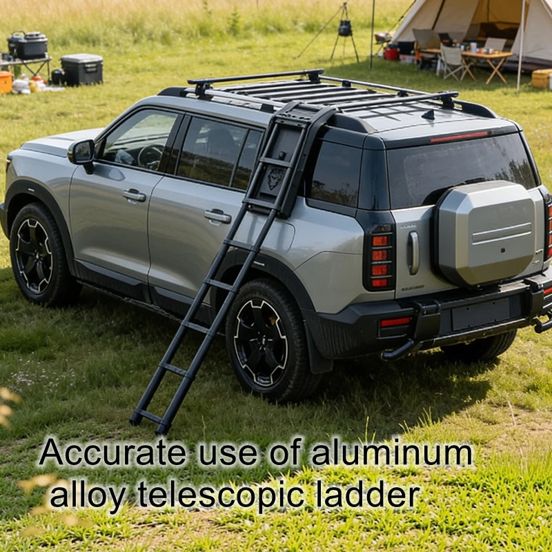 Roof Rack Telescoping Ground-Level Combination Lock Ladder Luggage Rack Platform Side-Folding Ladder Modified Climbing Ladder