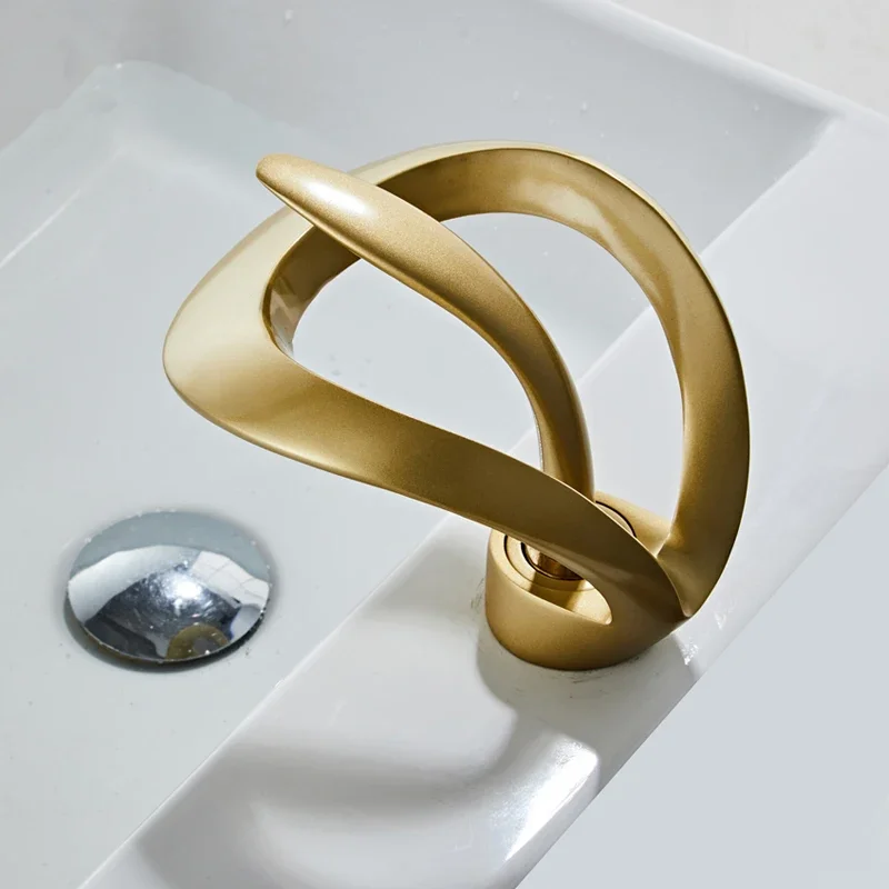 Creative Matte Golden Bathroom Basin Faucet Black Waterfall Vessel Sink Faucet Brass Vanity Sink Mixer Tap Hot Cold Basin Faucet