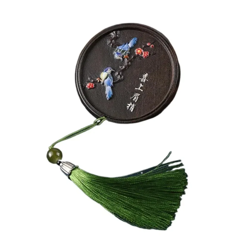 Sweet Portable Chinese Style Handheld Mirror Fish Magpie Wooden Cosmetic Mirror Flower Emboss Round Pocket Makeup Mirror Women