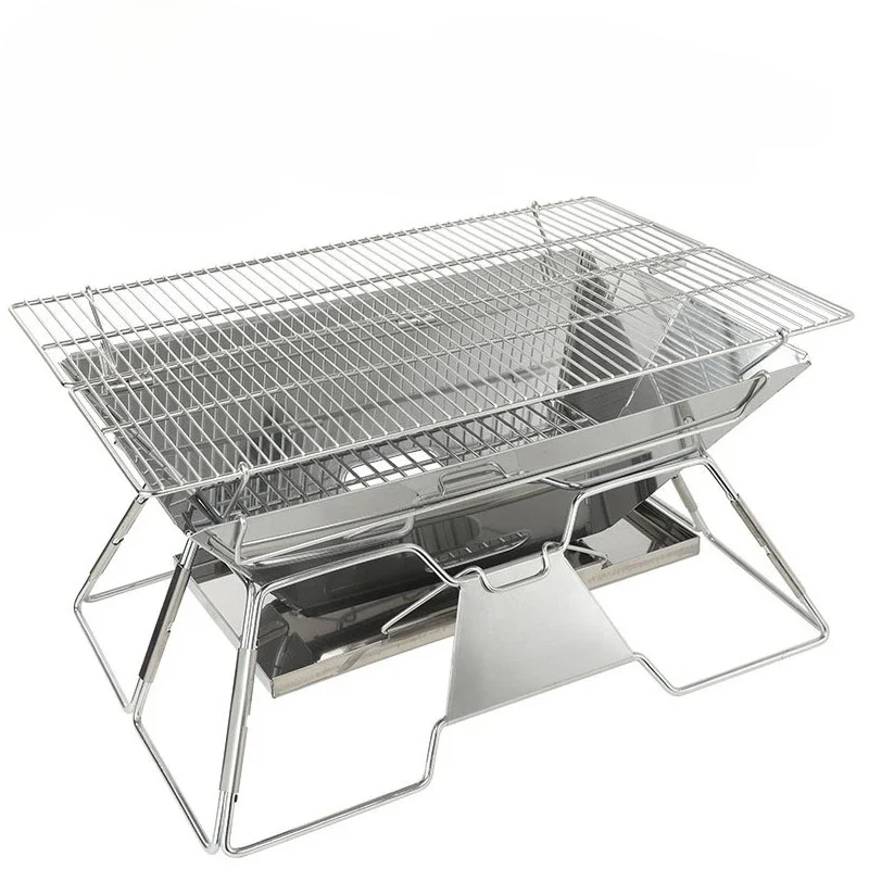 

3-6 Person Outdoor Camping BBQ Grill - Foldable Stainless Steel Stove, Portable Picnic Barbecue Utensils