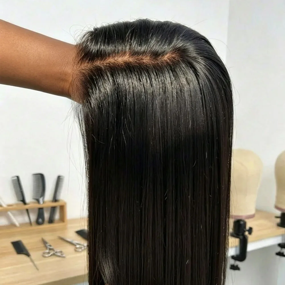 

Natural Looking Black Long Straight Human Hair Lace Front Wig For Women Straight Glueless Lace Wigs Pre Plucked With Baby Hair Free Part 40 Inches