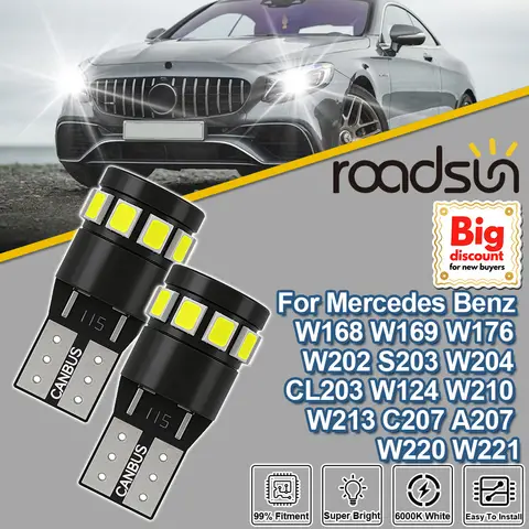 Roadsun 2X For Mercedes Benz W168 W169 W176 W202 S203 W204 CL203 W124 W210 W213 C207 A207 W220 W221 W5W T10 License Plate Lights