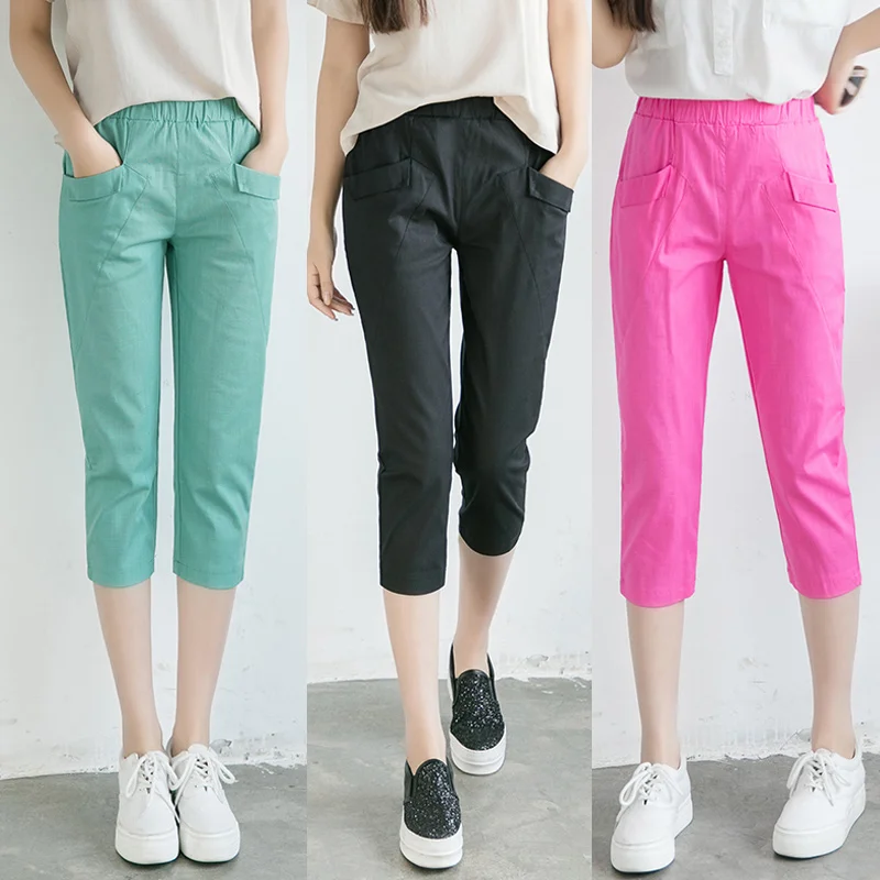 

Casual Solid Harem Pants Capris Women 2024 Korean Fashion Streetwear High Waist Calf-Length Pant Woman Summer Breeches