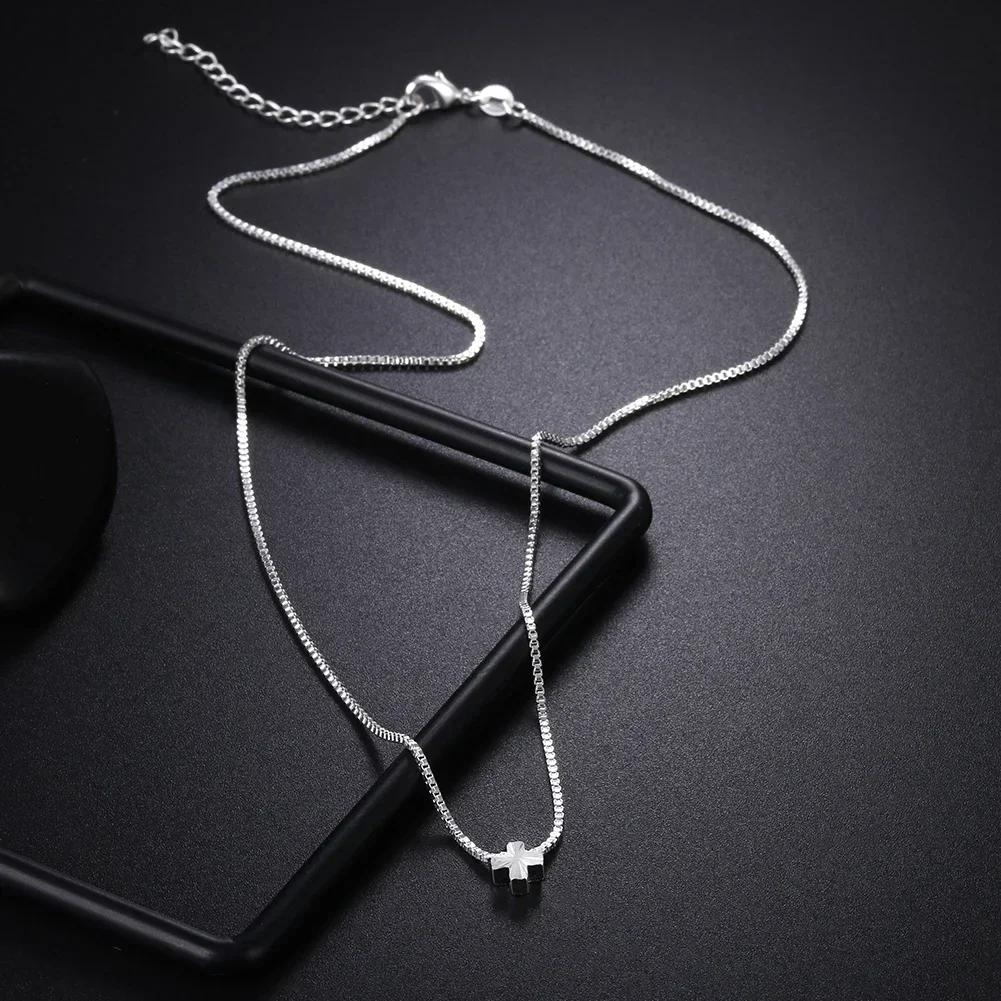 

Popular 925 Sterling Silver Box chain Simple cross Pendant Necklace For Women men party Fashion brands Jewelry Christmas Gifts