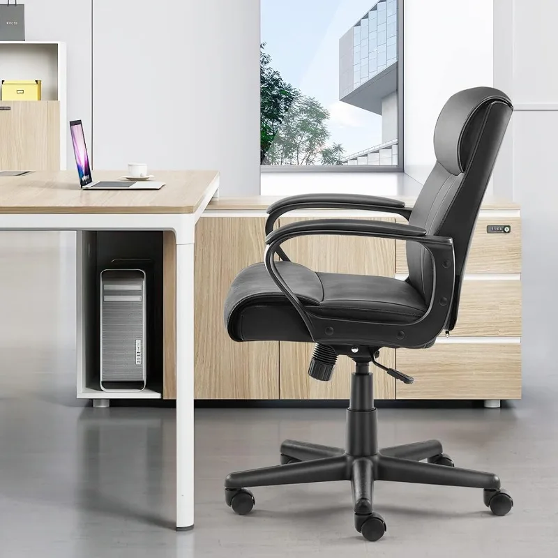 Executive Office Chair with Padded Armrests Mid Back Lumbar Support and Adjustable Height & Tilt Angle, PU Leather