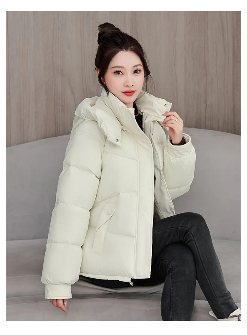 Winter Thick Puffer Coat Women Zip Up Windproof Russian Cold Weather Snow Jacket Detachable Hooded Outerwear Candy Color New